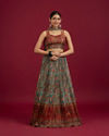 Sea Green and Rust Floral Printed Lehenga